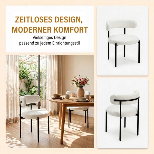 oyajia Esszimmerstuhl Polsterstuhl mit Metallgestell, Wohnzimmerstuhl, Küchenstuhl Runder (mit Rückenlehne), für Wohnzimmer, Esszimmer Bild 4