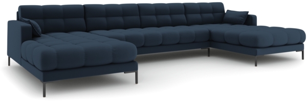 Micadoni Panorama-Sofa Mamaia 6-Sitzer Strukturierter Stoff Neve Blau schwarze Beine