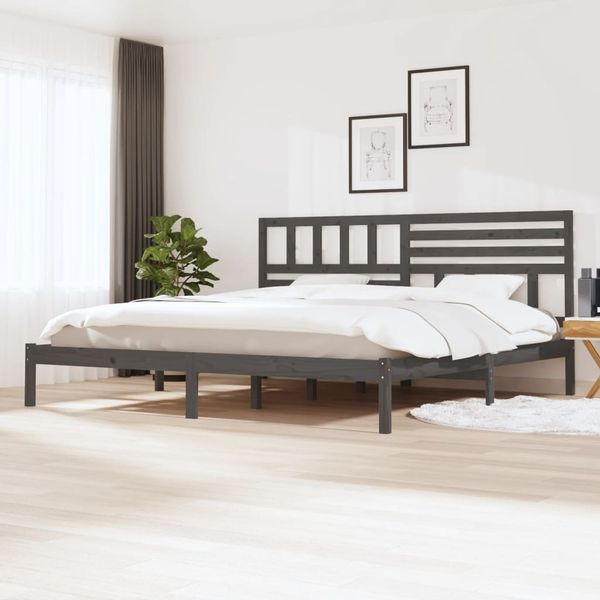 vidaXL Massivholzbett Grau Kiefer 200x200 cm [3101045]