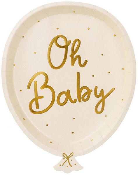 partydeco Pappteller, Pappteller Oh Baby 17,5x22cm 6er Set creme gold