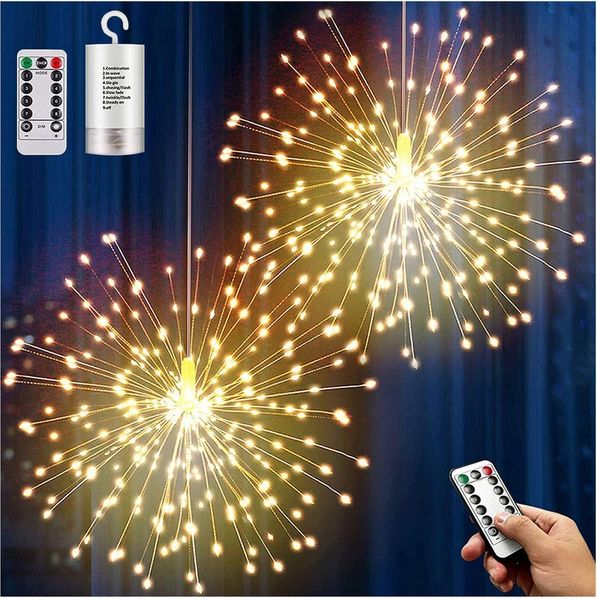 Qualra LED-Lichterkette 200LEDs Feuerwerk Lichterkette Batterie 8 Modi Hängend Fernbedienung, Draußen Weihnachtsdekoration