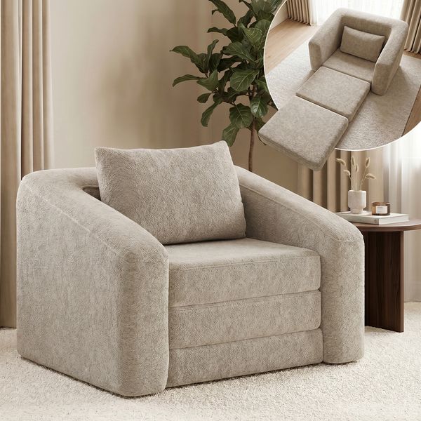 skølm 'Fjäll' Schlafsessel mit 1 Kissen, beige, Teddy-Bouclé Sessel ausklappbar, mit Liegefunktion, vakuumverpackt ohne Aufbau