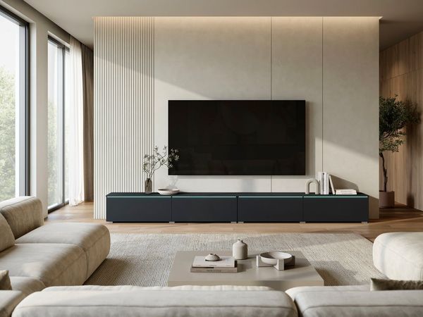 Home affaire Lowboard Vera, TV-Schrank, Breite 300 cm, verschiedene Farbausführungen (1 St), Mit LED, 4 Klappen, grifflose Fronten, hängend oder stehend