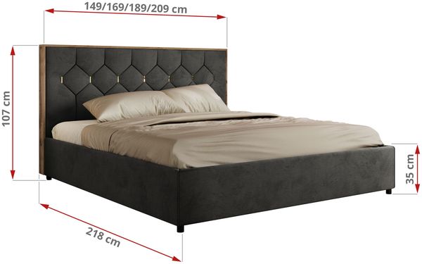 Polsterbett mit Bettkasten LARINO CLASSIC 180 x 200 cm Lattenrost und Gasdruckfedern, stabiles Bettgestell, modernes Design Pocket Matratze - Dunkelgrau Velvet - VIRE LUX Bild 4