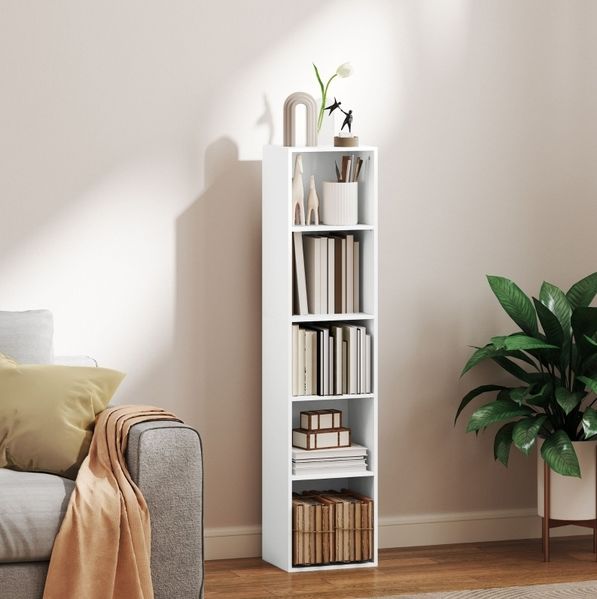 Bücherregal 30 x 24 x 133,5 cm mit 5 Ebenen und verstellbaren Einlegeböden – weißes Standregal