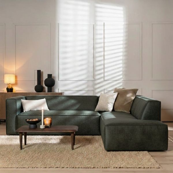 Bronx71 Ecksofa Memphis Samt grün rechts