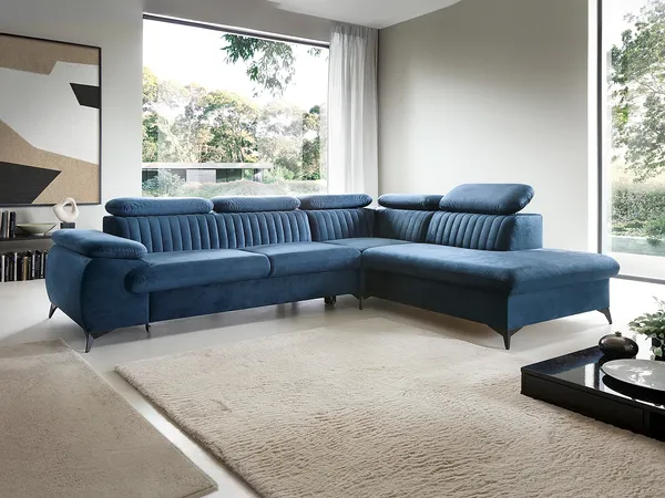 Vente-unique - SAMARA Sofa SamtStoff Blau - B 221 cm x H 75 cm x L 275 cm