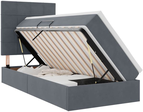 vidaXL Aufbewahrungsbett mit Matratze Dunkelgrau 90 x 190 cm Samt 3371998 Bild 2