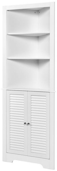 COSTWAY Hochschrank Eckschrank Bad Holz, 45x45x173cm, weiß