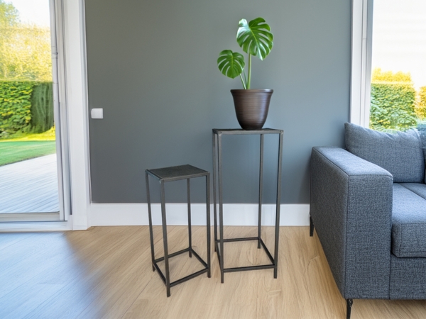 Beistelltisch 2er Set aus Metall Schwarz Blumentisch Höhe 60 und 80cm