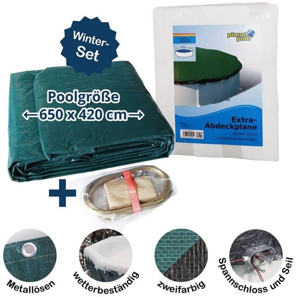 Waterman Pool-Abdeckplane Abdeckplane für 650x420cm Acht-/Oval Pools und Sch (Komplett-Set), Spannseil