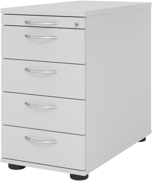 bümö Schreibtisch Schrank abschließbar, Schubladenschrank Holz in grau, Container mit Schubladen - Schubladen Schrank Büro, Schreibtisch Container od. Schreibtisch Kommode mit Bogengriffe, SC50-5-5-BM