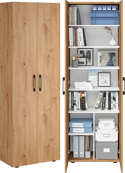 Bellamio 'Apol' Mehrzweckschrank, Eichenoptik, 176x33x60 cm, Aktenschrank mit 8 Ablagefächern