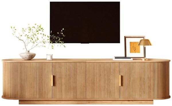 Merax Lowboard mit Wellenstruktur, Fernsehschrank in Holzoptik (1 St), TV-Schrank mit 4 Türen, Metallgriffe & Stauraum, 180 x 35 x 50 cm