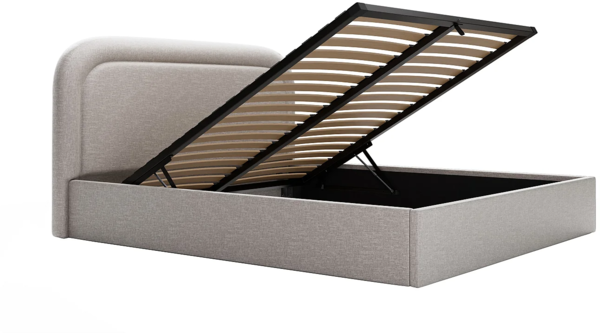 Vente-unique - Bett mit Bettkasten - 140 x 190 cm - Melierter Stoff - Hellgrau + Matratze - FIREZA Bild 6