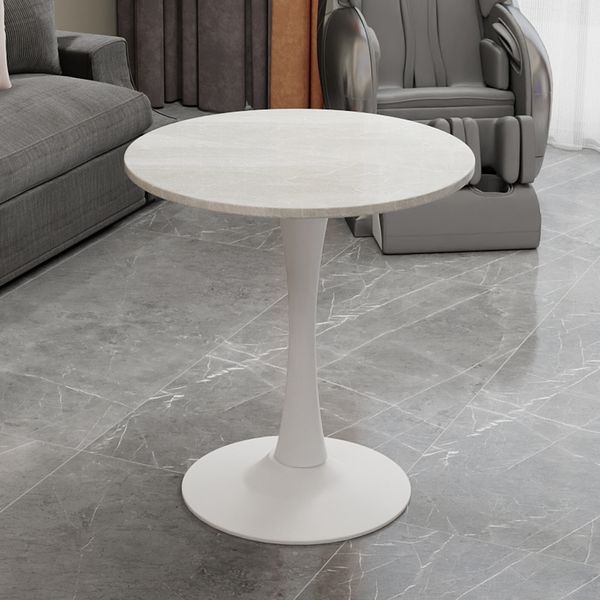 Couchtisch 72*70*70 cm, rund, Weiß, mit Tischplatte in Kunstmarmor-Optik