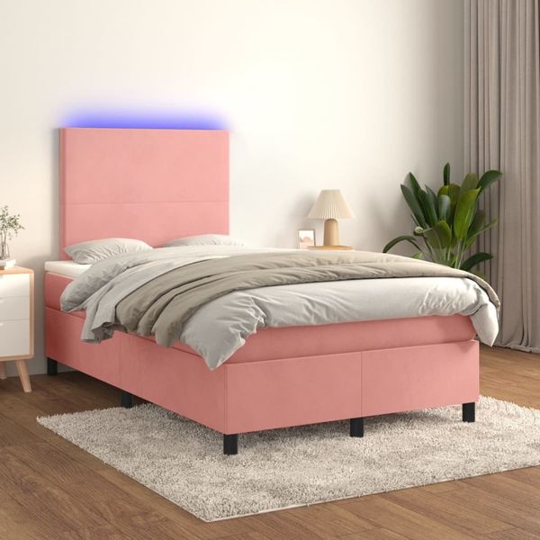 vidaXL Boxspringbett mit Matratze & LED Rosa 120x200 cm Samt 3135998