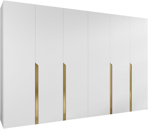 Kleiderschrank Veluna I 300 (Farbe: Weiß / Weiß + Gold)