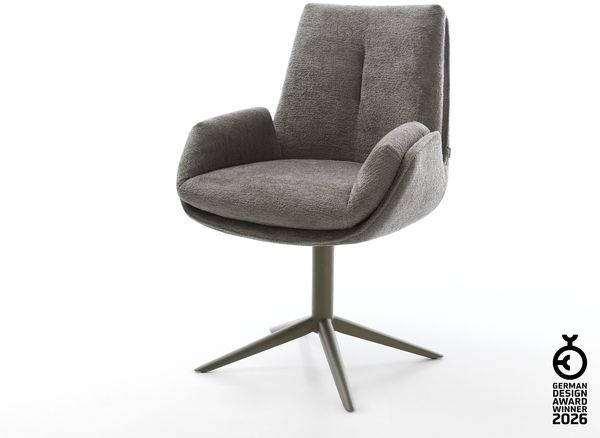 Drehstuhl Clea-Flex Bouclé Soft Schlamm Fußkreuz Effektfinish Titan 360° drehbar Wippfunktion