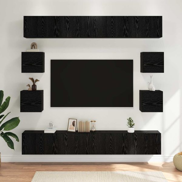 vidaXL TV-Schrankset 8 pcs 100 x 30 x 30 cm Schwarze Eiche 3438609