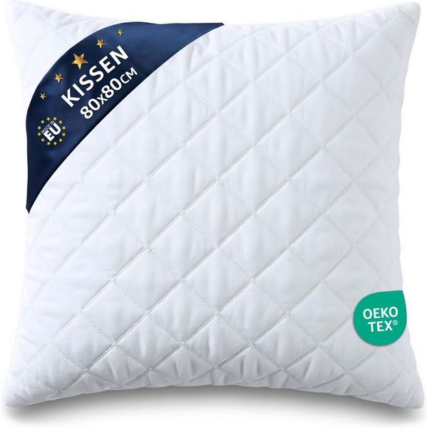 Amazinggirl Kopfkissen 80x80 cm - Kissen Allergiker Schlafkissen Polster Pillow Made in EU und Pillows for Sleeping 80x80 Bett Kissens für Schlafen Oeko-Tex Weiß