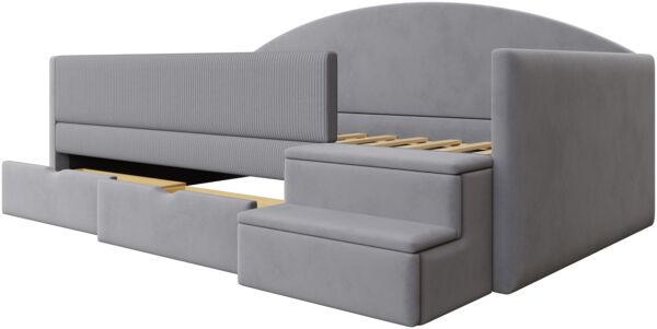 Kinderbett 90×190 cm aus Samt mit Schutzrand,Stufen,Unterbett-Schubladen,Polsterbett für Jungen & Mädchen,weich & sicher,Hellgrau Bild 7