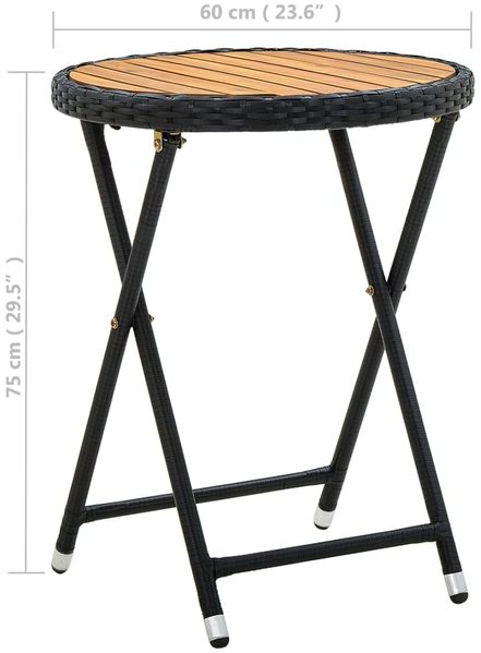 Gartentisch, Beistelltisch, Balkontisch Schwarz 60 cm Poly Rattan und Massivholz Akazie Bild 7