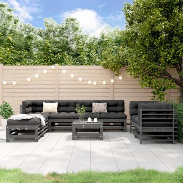 vidaXL 9-tlg. Garten-Lounge-Set Grau Massivholz Kiefer 3186300