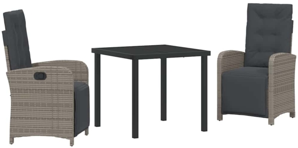 vidaXL Garten Essgruppe mit Kissen 3 pcs Grau Poly-Rattan 3380323