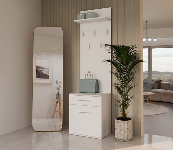 Raumhirsch Furniture Wandgarderobe Garderobenständer, Garderobe mit Schuhbank & Sitzbank (Maße 50 x 180 x 35 cm, 5 Haken), Praktischer, verschiedene Farbvarianten, pflegeleicht