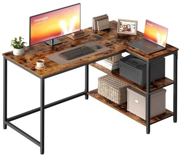 VASAGLE Schreibtisch mit Stauraum, L-Form Computertisch, höhenverstellbare Ablage, Büro, 110 x 80 cm, braun