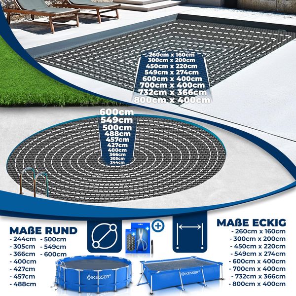 KESSER® Pool Solarabdeckplane | Solarfolie Stärke 120µm | Solarabdeckung Solarplane zuschneidbar | Poolsolarplane Solar Folie inkl. 1x Schere, 1x Lochzange & 12x Ösen | Poolheizung für Wassererwärmung Schwarz, Ø 488 cm Bild 8