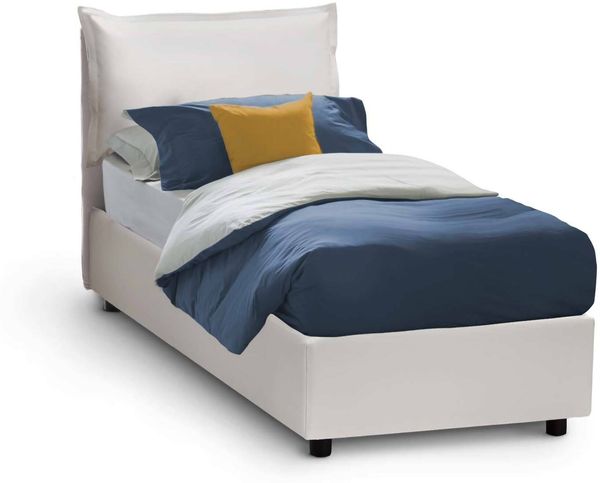 Dmora Janet-Einzelbett, Bettkasten mit Kunstlederbezug, 100 % Made in Italy, Öffnung vorne, inklusive Matratze 80 x 190 cm, Weiß