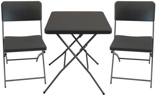 3-tlg. Balkon Set Camping Garten Terrasse Möbel Rattan-Optik klappbar anthrazit