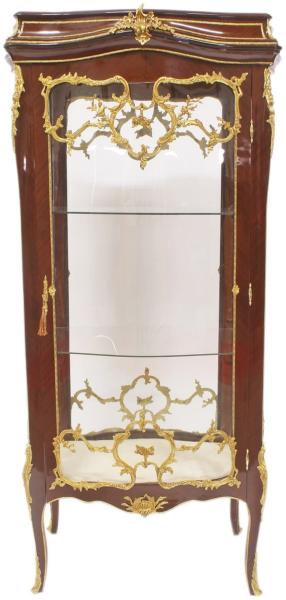 Casa Padrino Barock Glas Vitrine Vitrinenschrank - Barock Möbel - Vitrinenschrank 74 x 63 x H 174 cm - Wohnzimmerschrank Schrank Mahagoni / Gold