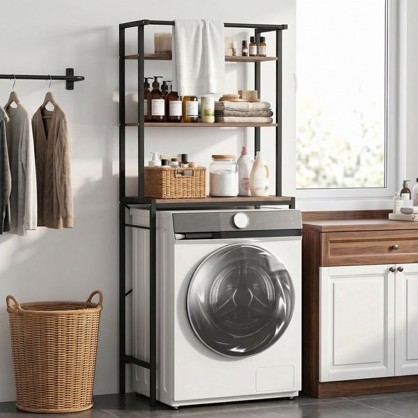 HOMCOM Waschmaschinenumbauschrank Badezimmerregal mit Trockenstange (Set, 1-St, 1er Set) Für Waschmaschine