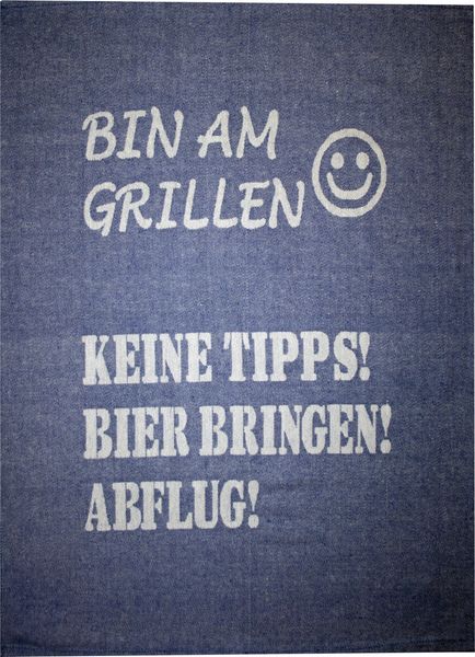 Geschirrtuch Bin am Grillen Bauwolle 50 x 70 cm blau weiß