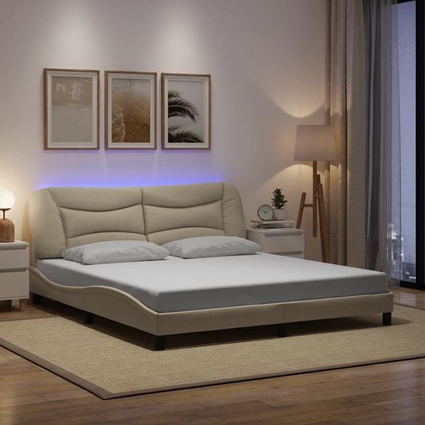 vidaXL Bettgestell mit LED ohne Matratze "Hvar" Creme 180x200 cm Stoff 3213723