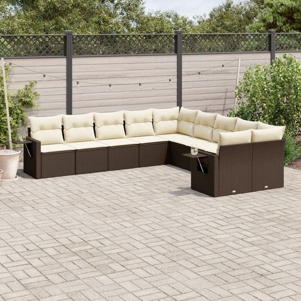 vidaXL 10-tlg. Garten-Sofagarnitur mit Kissen Braun Poly Rattan 3220712