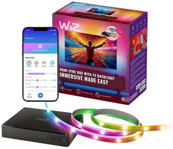 WiZ HDMI Sync Box mit TV-Hintergrundbeleuchtung für TVs von 75"–85"