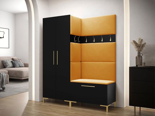 MIRJAN24 Garderoben-Set Zilion I, (Komplett-Set, Drehtürenschrank, Schrank, 2x Kleiderhaken, Paneel 3x 42x42, 4x 84x42), Auswahl aus Fronten und Polsterplatten