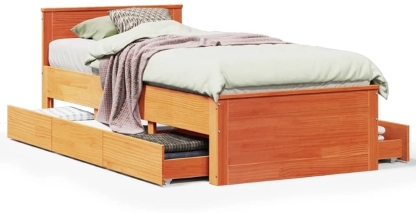 vidaXL Massivholzbett ohne Matratze mit Kopfteil Wachsbraun 90x190 cm 3308788