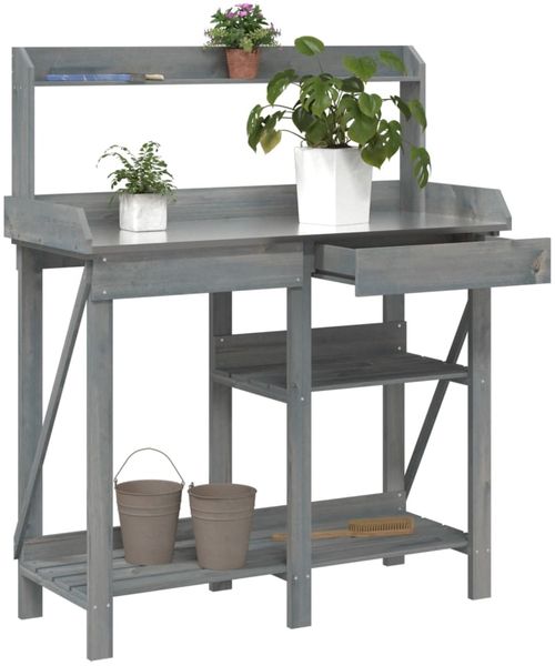vidaXL Pflanztisch mit Ablagen Grau Massivholz Tanne 368433