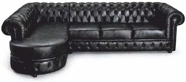Casa Padrino Luxus Chesterfield Leder Ecksofa Vintage Schwarz 293 cm - Echtleder Möbel