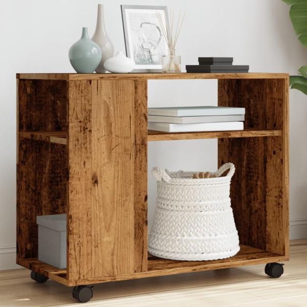 vidaXL Beistelltisch mit Rollen Altholz-Optik 70x35x60cm Holzwerkstoff 853153