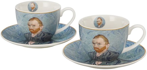 DUO ART GALLERY 2er-Set Tasse mit Untertasse PORTRAIT OF Van Gogh, New Bone China Porzellan