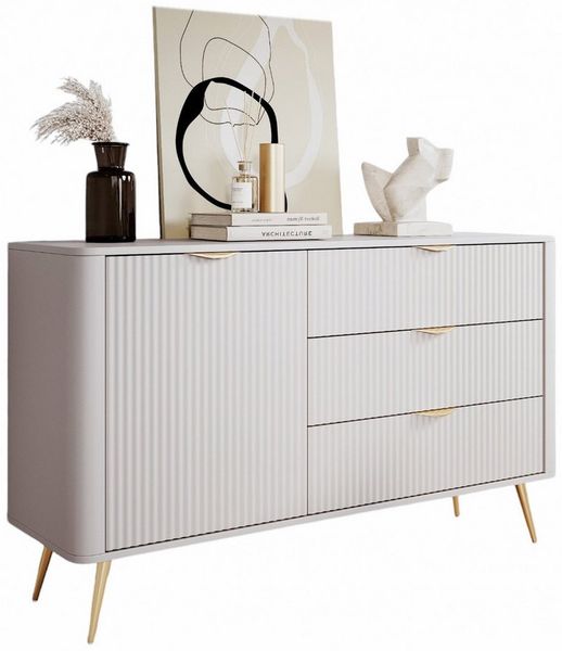 Compleo Kommode mit drei Schubladen und Drehtür, Metallfüße BELLO, Modern Wohnzimmer