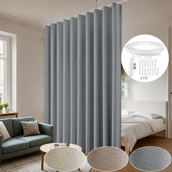 Sunicol Gardine Lichtundurchlässige Vorhänge mit Kräuselband für Schiene, 1 Stück, Extra Breite Gardine, Blickdicht Thermovorhänge, Kälte Raumtrenner