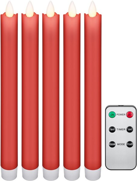 Goobay Set of 5 red LED real wax rod candles incl. remot