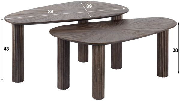 Couchtisch 2er-Set Foray aus massivem Teakholz, organisches Design, Braun, strukturierte Platte Bild 3